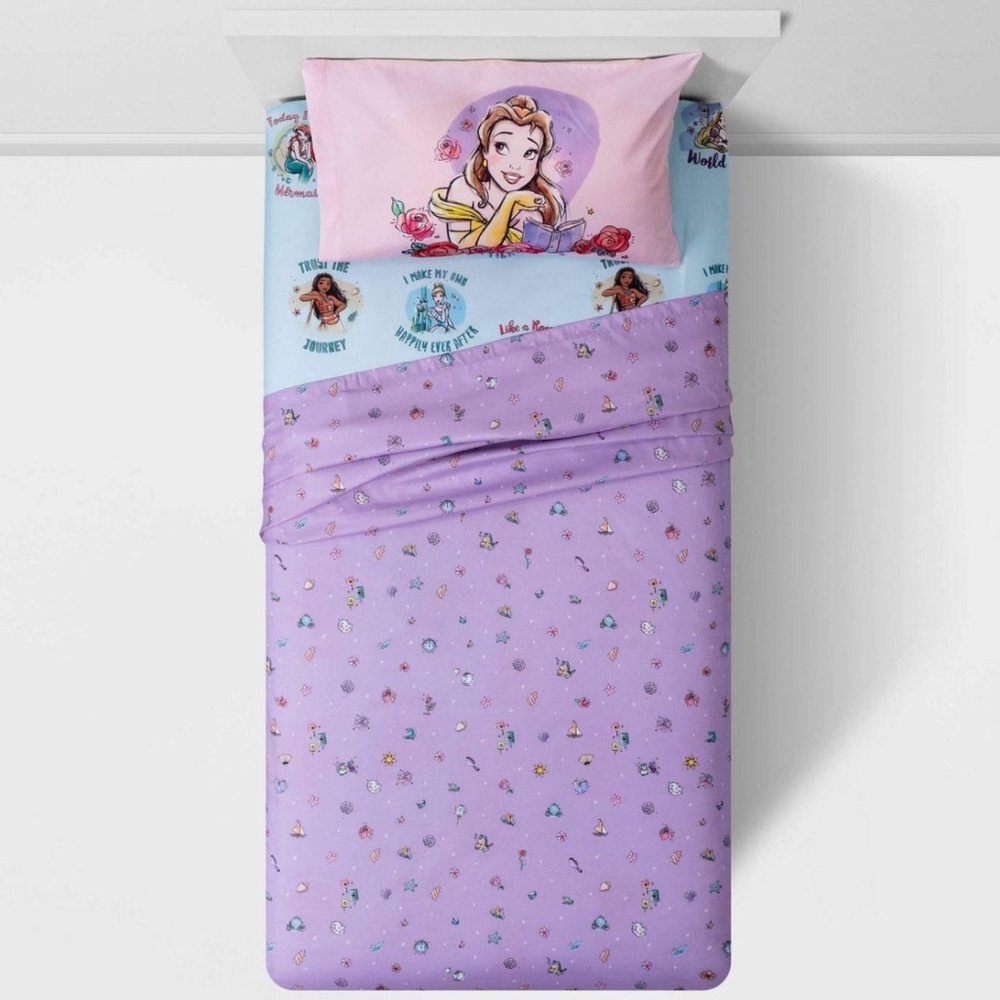 Disney Princess Fairytales & Dreams Twin Sheet Set Belle Moana Cinderella Mulan